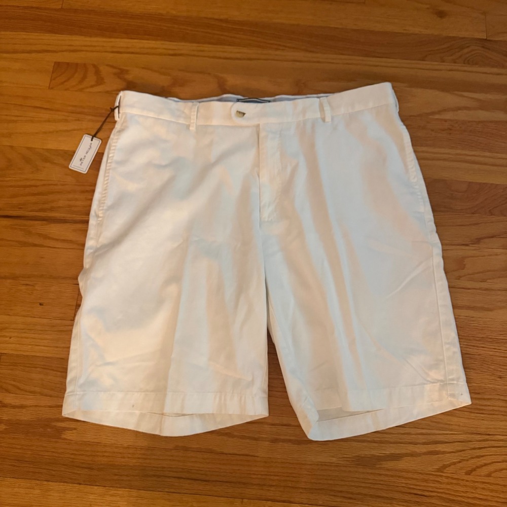 Peter Millar Men 38 White Pima Cotton Flat Front Chino Golf Shorts NWT